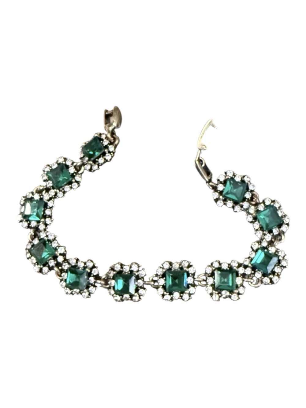 Emerald colored square-cut crystal bracelet - Green & rhinestone tennis bracelet